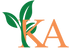 Logo with green leaves and orange letters 'KA' on a white background